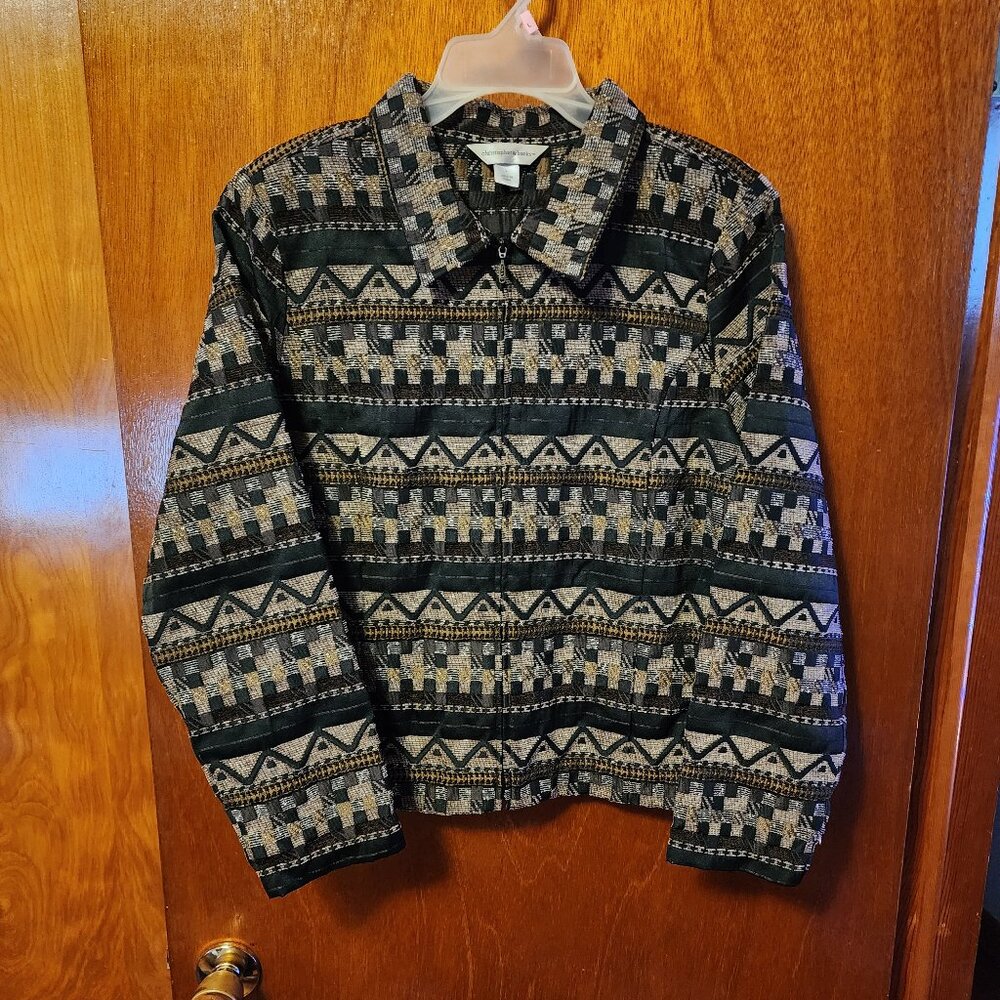 Women's Large Christopher & Banks Brown Southwest Aztech Style Full Zip Jacket